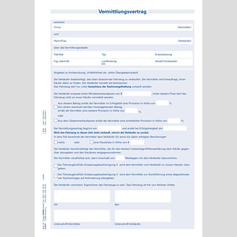 Vermittlungsvertrag, 25 Stück/Block
