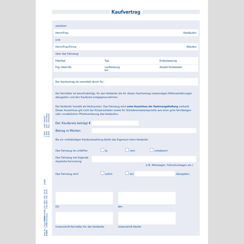 Kaufvertrag für Vermittlung, 25 Stück/Block
