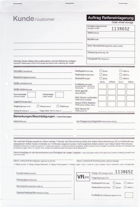 Einlagerungsformular, 25 Stück/Block
