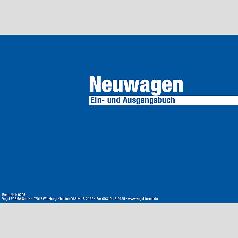 Neuwagen Ein- und Ausgangsbuch Kunststoffeinband, für 6