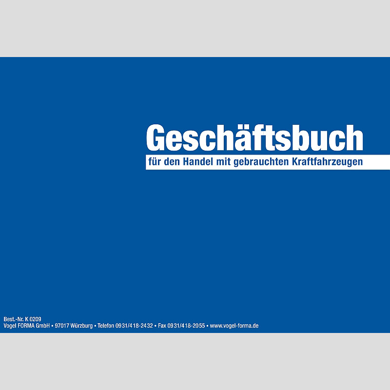 Gebrauchtwagen Ein- und Ausgangsbuch Kartoneinband, für