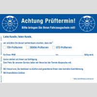 Prüftermin-Erinnerungskarten, 100 Stück/Pack