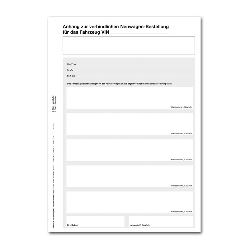 Anhang zu Neuwagenbestellung (Verkauf an Verbraucher) 25 St&