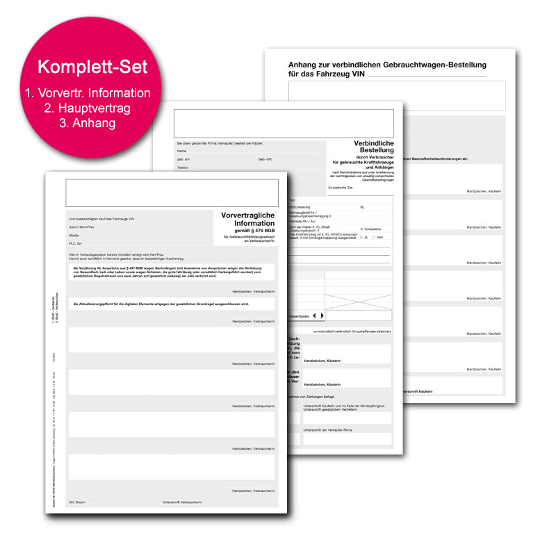 Gebrauchtwagenbestellung Komplett-Set, V box